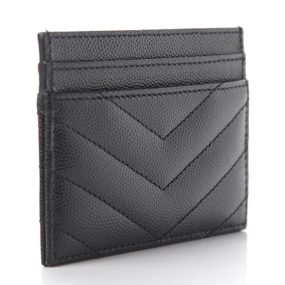 Saint Laurent Grain De Poudre Matelasse Chevron Monogram Credit Card Case Black 3 of 8