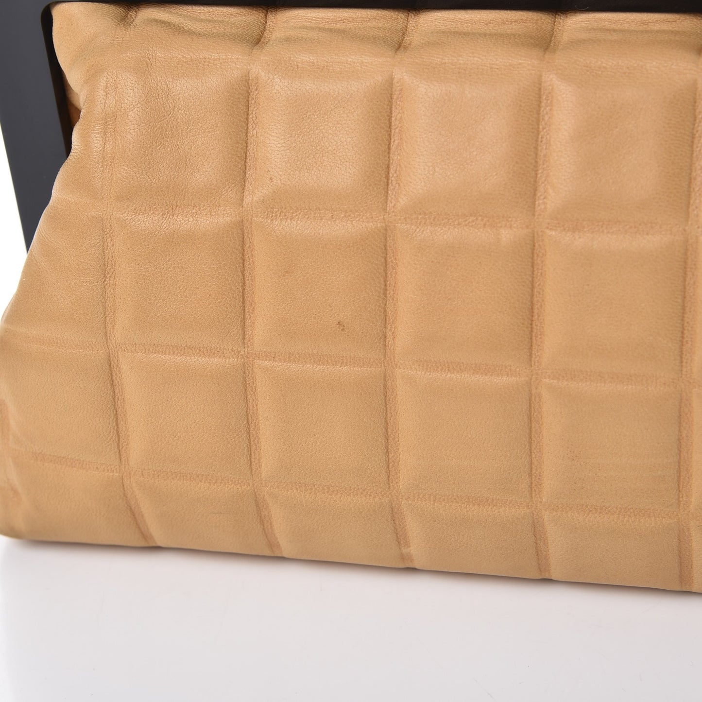 Lambskin Chocolate Bar Quilted Frame Bag Beige Black