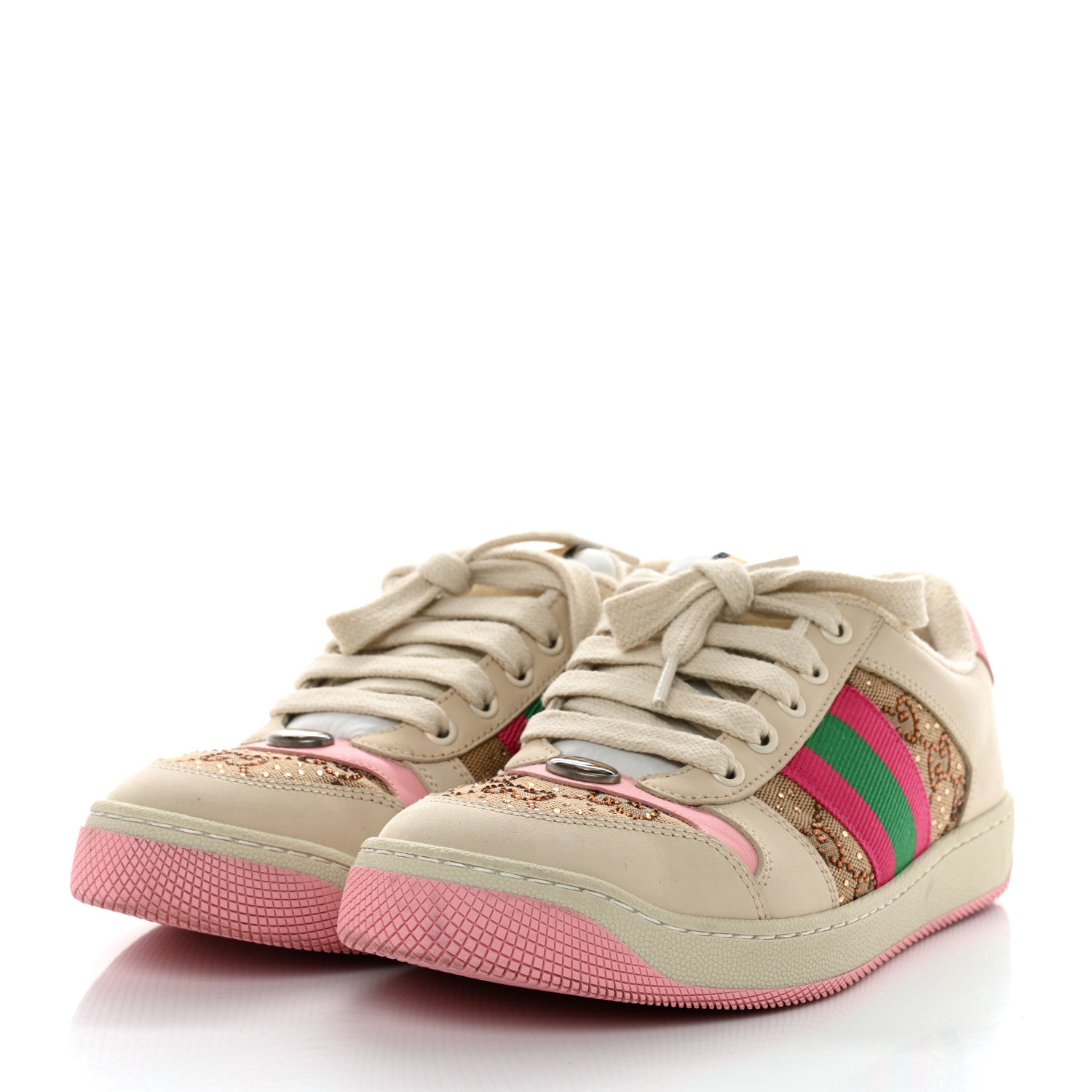 Gucci GG Monogram Nubuck Web Womens Screener Sneakers 37 New Sand Dusty Milk Pink 3 of 9