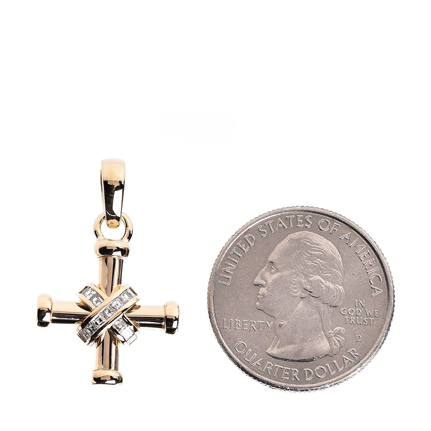 Bulgari 18K Yellow Gold Diamond Cross Pendant 2 of 4