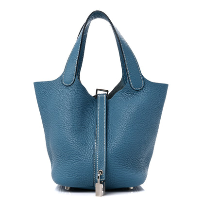 Hermes Taurillon Clemence Picotin Lock 18 PM Blue Jean 1 of 12