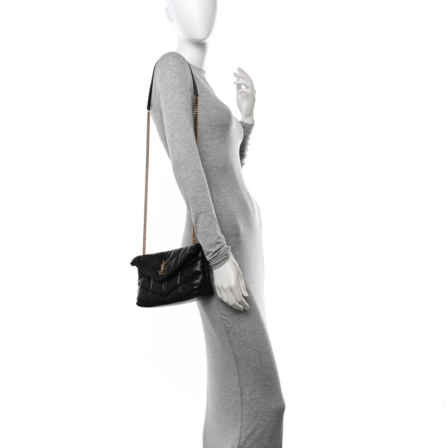 Saint Laurent Lambskin Quilted Toy Loulou Puffer Monogram Chain Satchel Black 2 of 12