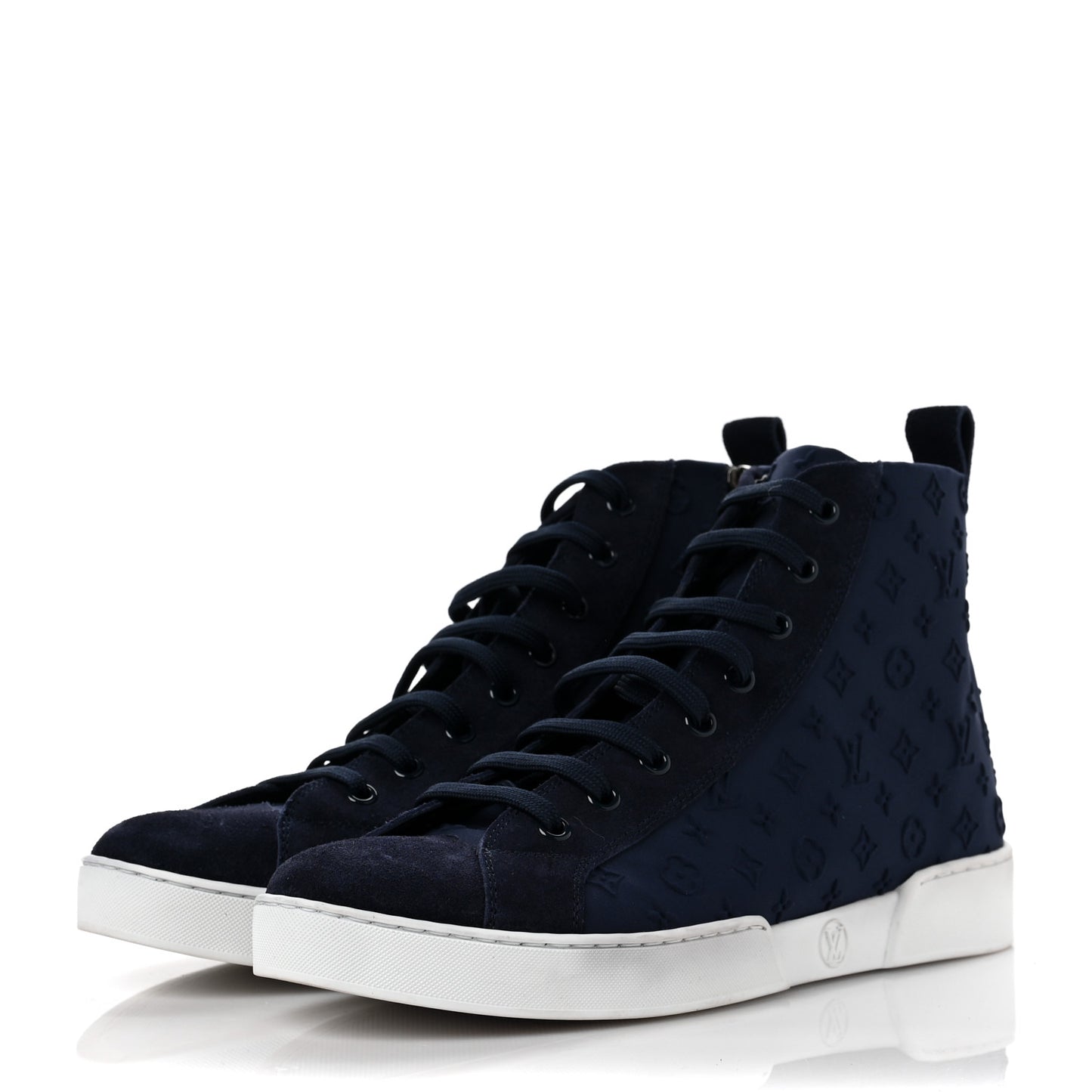 Neoprene Suede Embossed Monogram Stellar High Top Sneakers 38 Navy