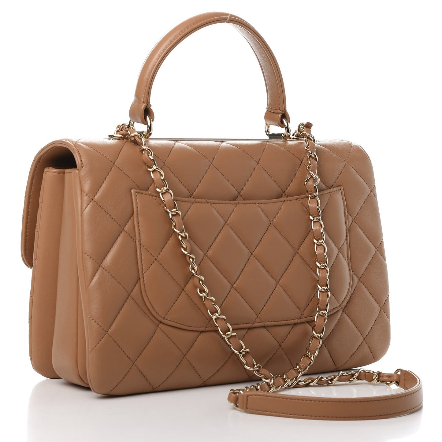 Lambskin Quilted Medium Trendy CC Flap Dual Handle Bag Light Brown