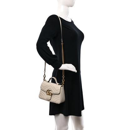 Gucci Calfskin Matelasse Mini GG Marmont Top Handle Shoulder Bag White 2 of 10