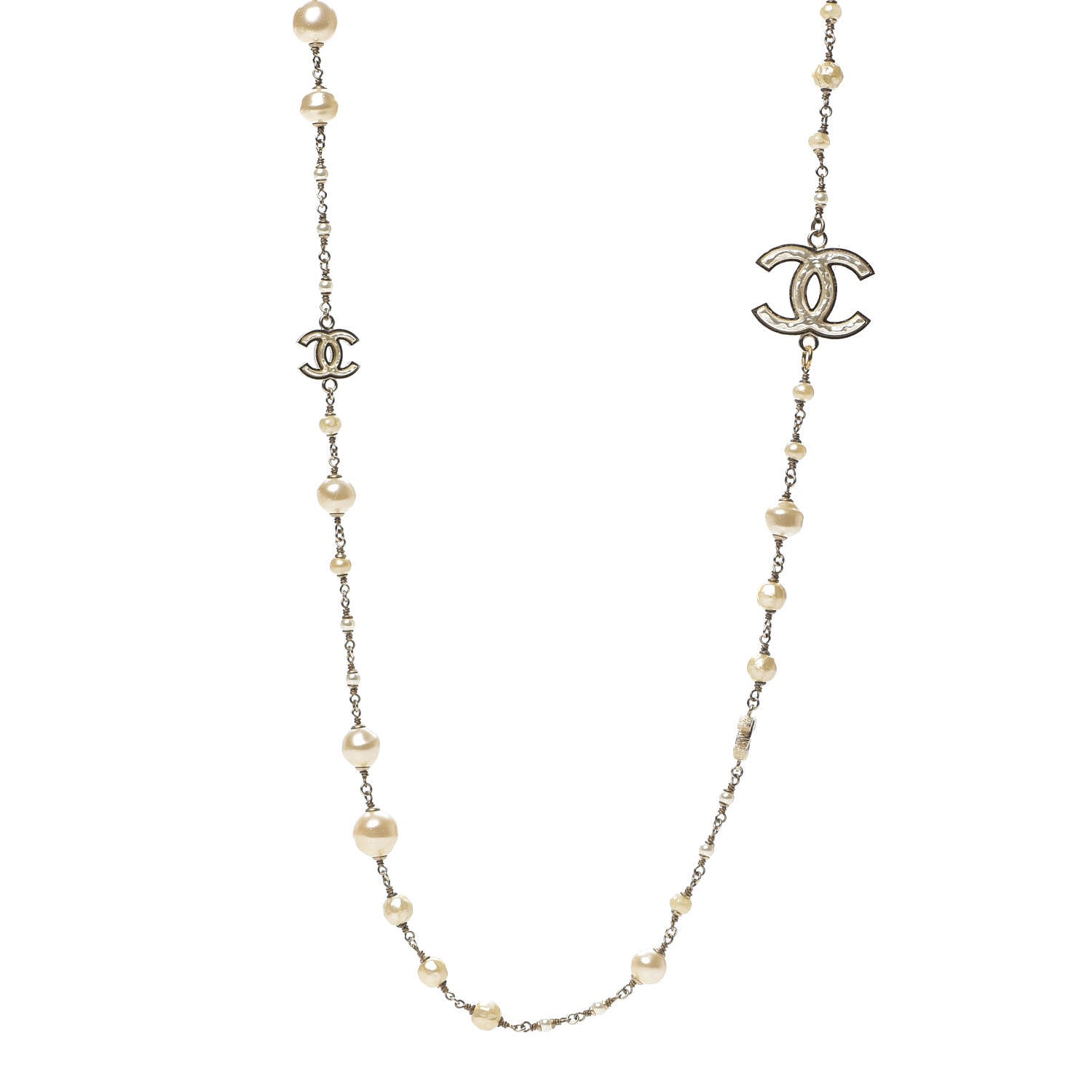 Chanel Textured Enamel Beaded Pearl CC Long Necklace Gold 1 of 4
