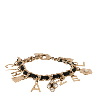 Chanel Metal Lambskin Crystal Chain CC Charms Bracelet Gold Black 1 of 4