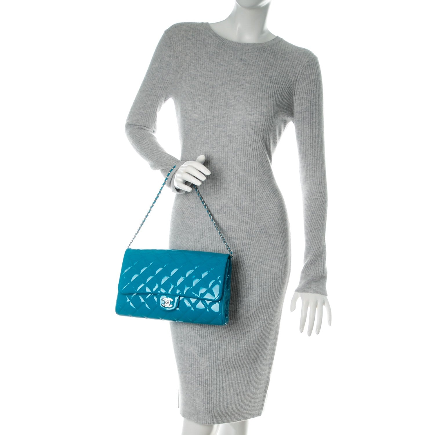 Chanel Patent Quilted Clutch with Chain Flap Blue 2 of 8