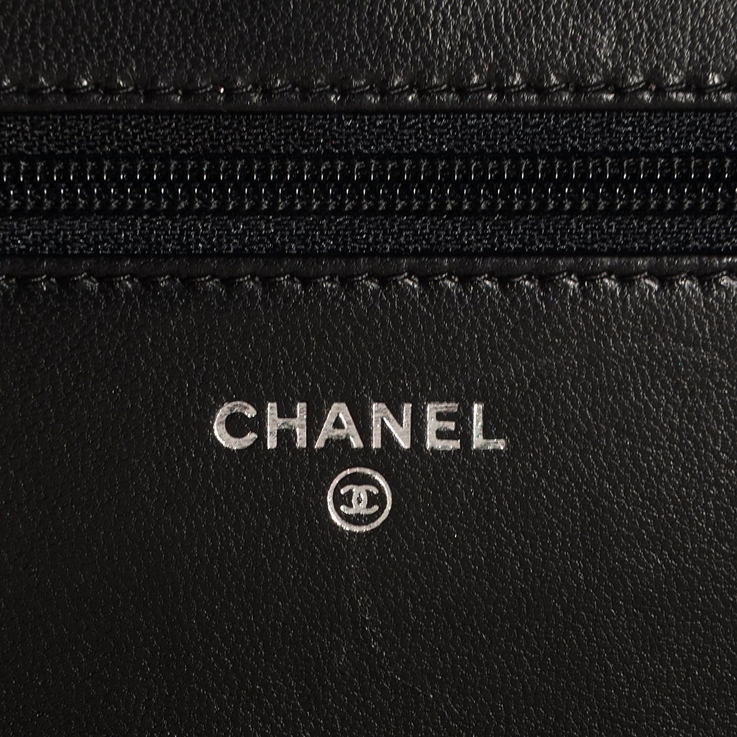 Metallic Calfskin Chevron Wallet On Chain WOC Black