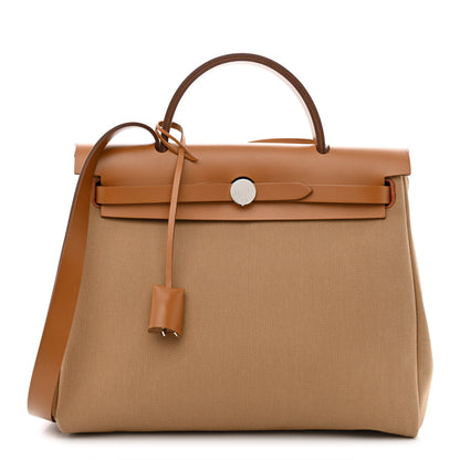 Hermes Military Toile Vache Hunter Herbag Zip Retourne 31 PM Chai Fauve 3 of 12