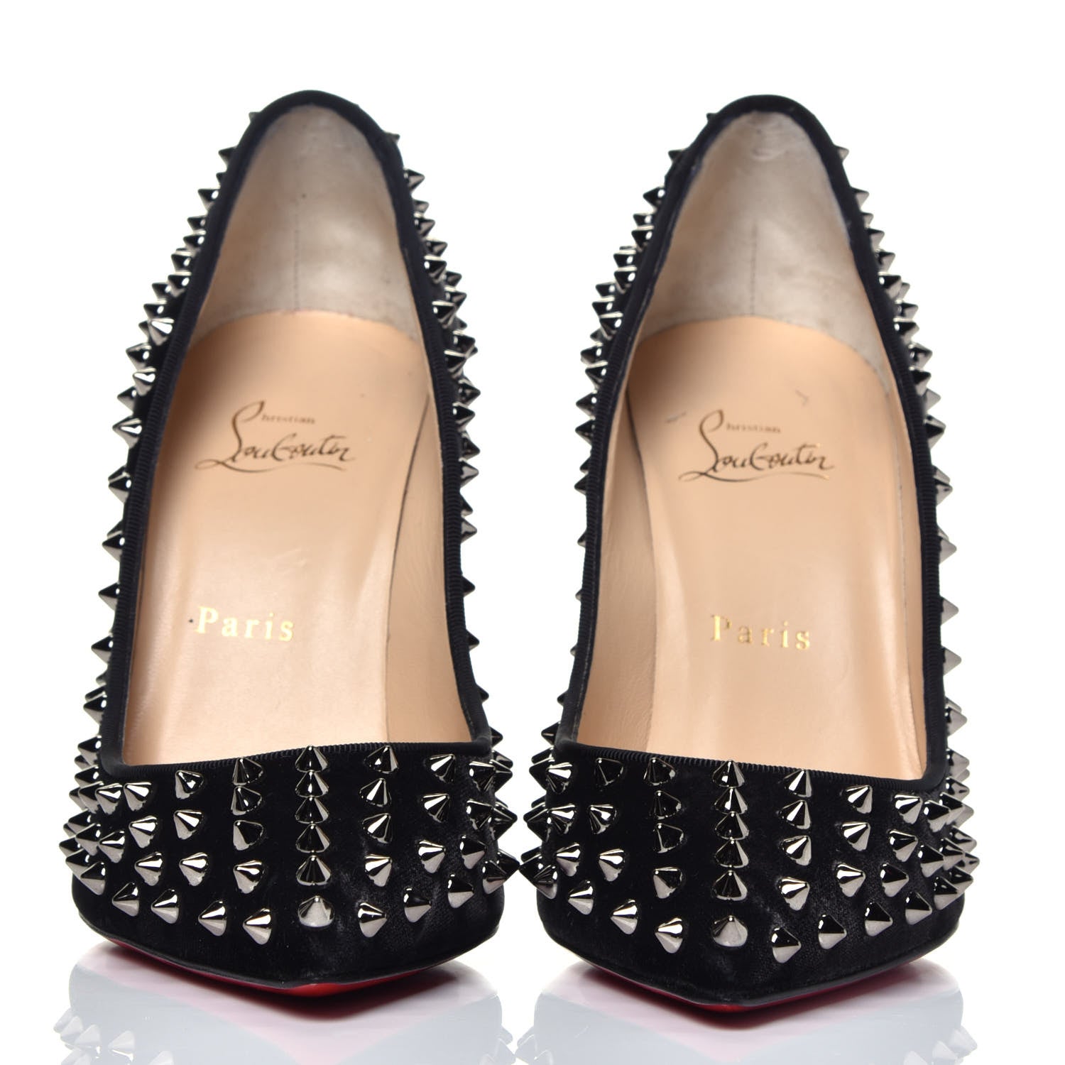 Christian Louboutin Velvet Patent Follies Spikes 100 Pumps 39 Black 2 of 8