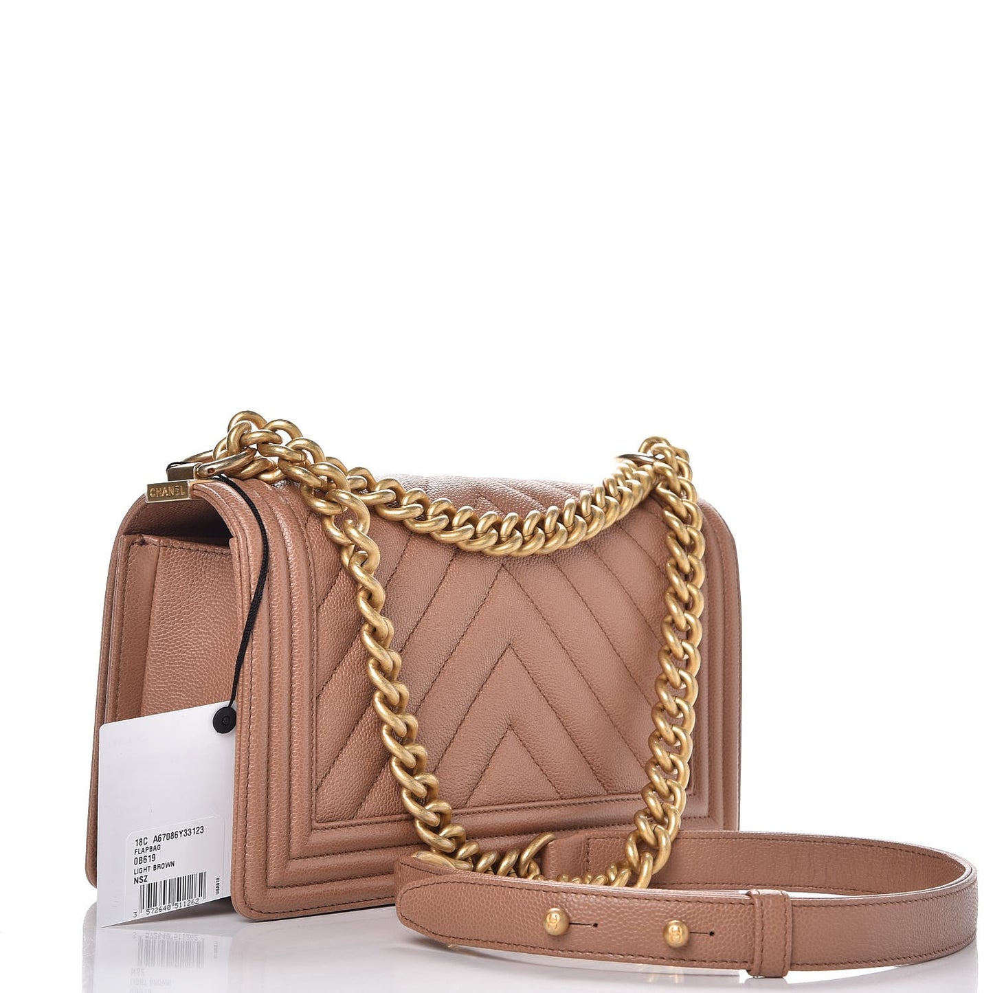 Caviar Chevron Quilted Medium Boy Flap Light Brown