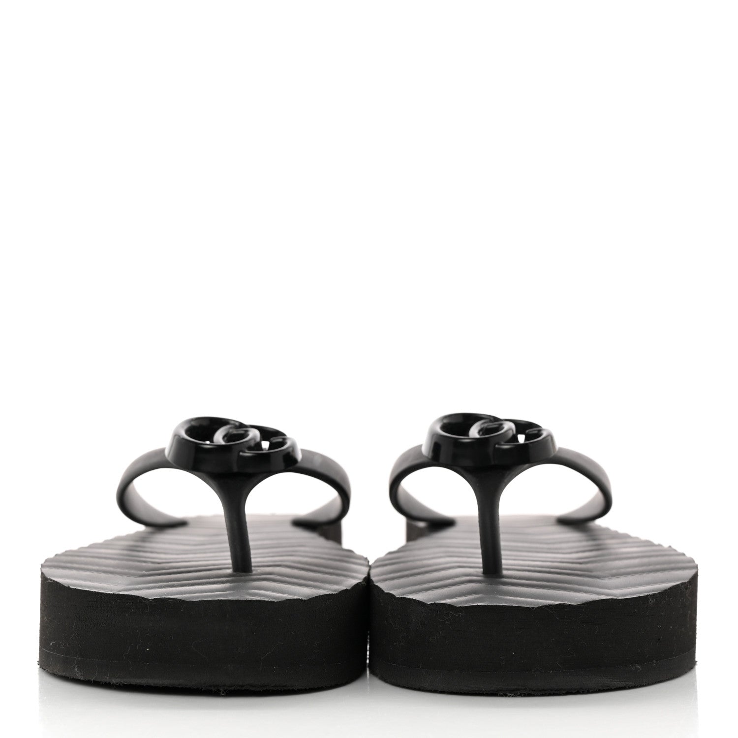 Gucci Rubber Chevron Womens GG Thong Sandals 39 Black 2 of 11