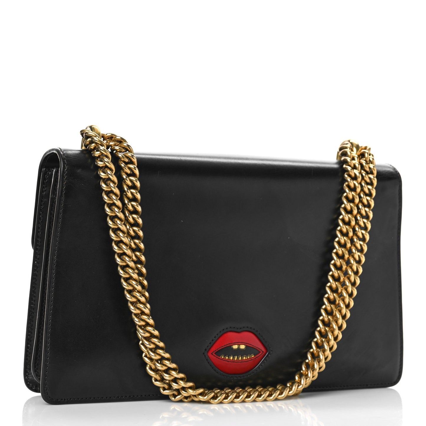 Knight Calfskin Malaga Kid Heart Medium GG Marmont Chain Handle Bag Black Hibiscus Red Multicolor