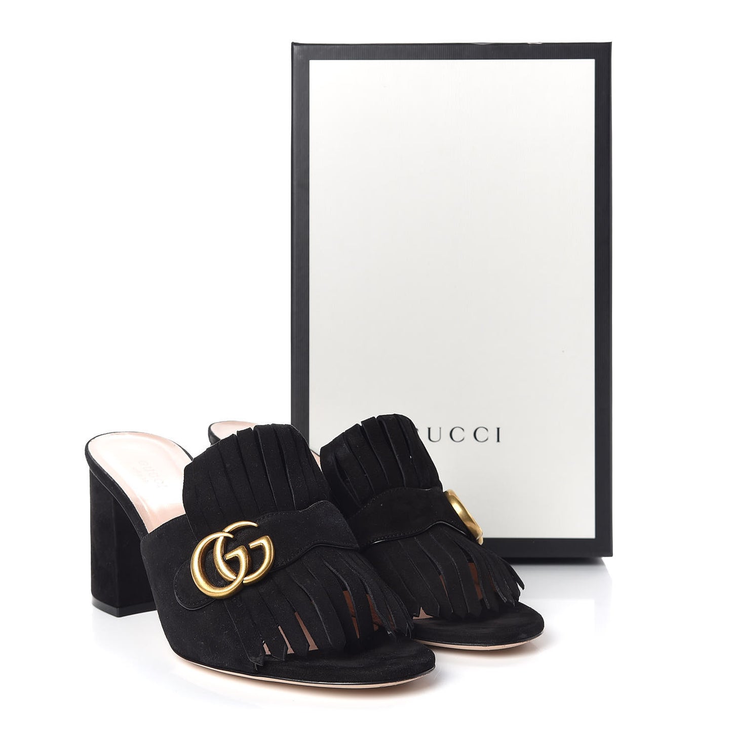 Kid Scamosciato GG Marmont Fringe 75mm Slide Sandals 41 Black