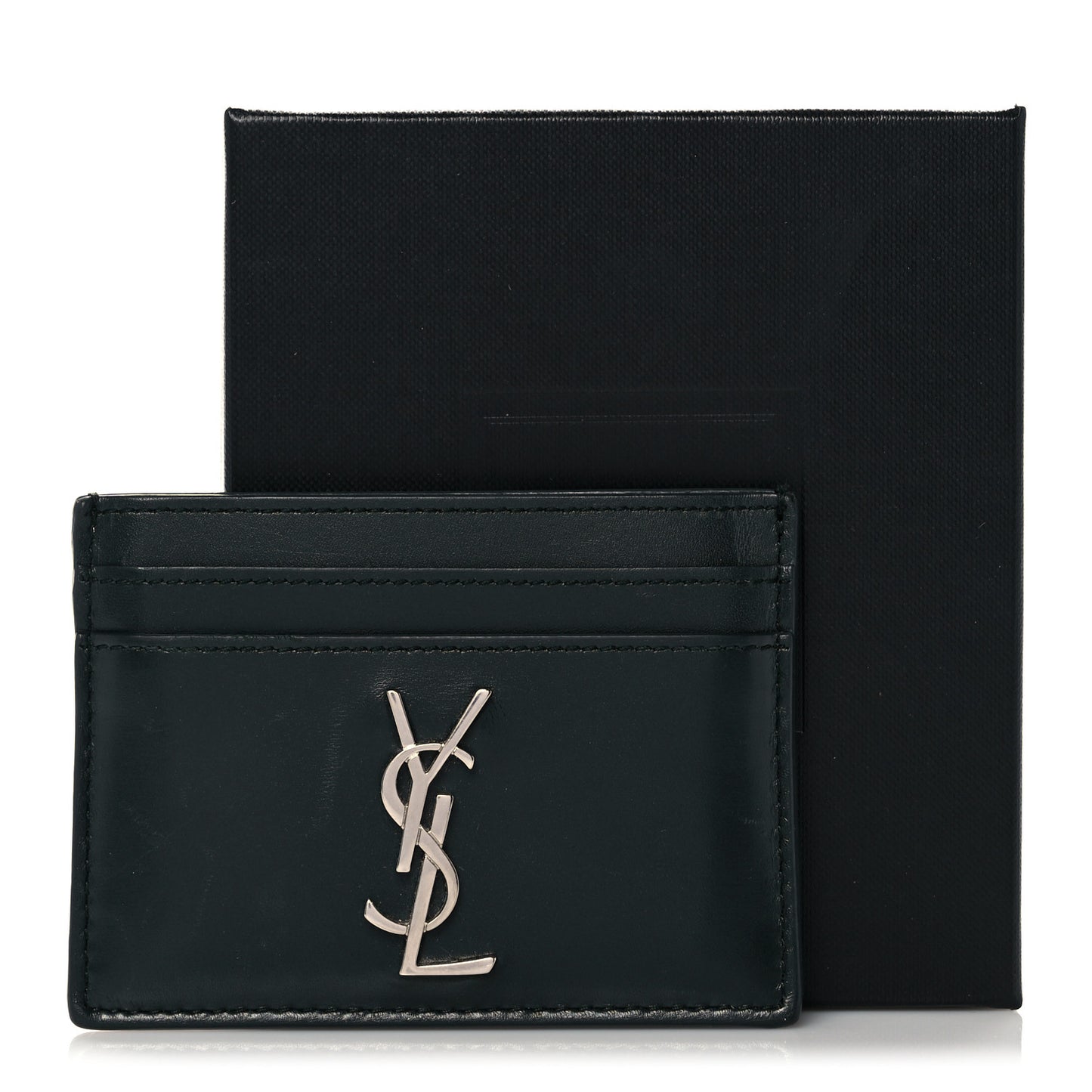 Calfskin Monogram Credit Card Case Dark Green
