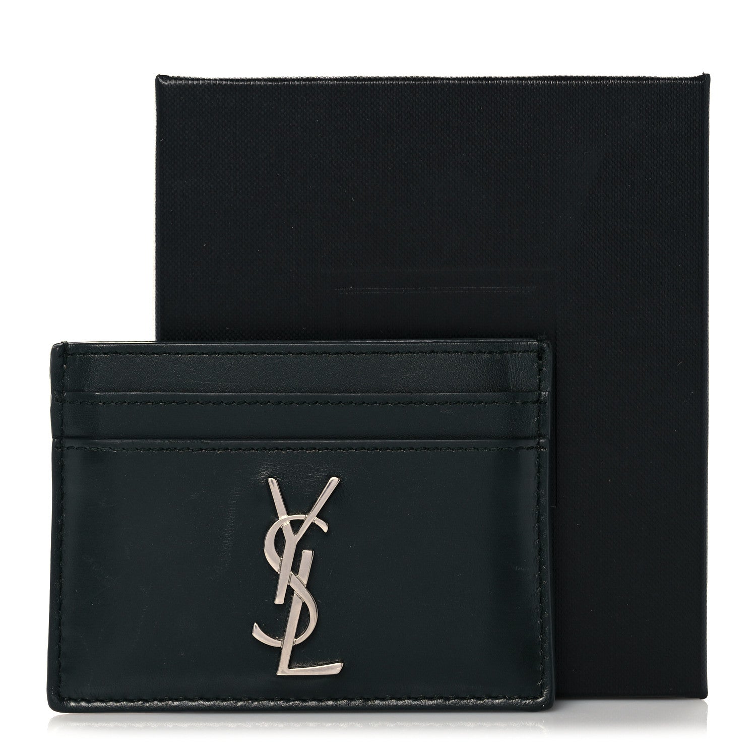 Saint Laurent Calfskin Monogram Credit Card Case Dark Green 10 of 10