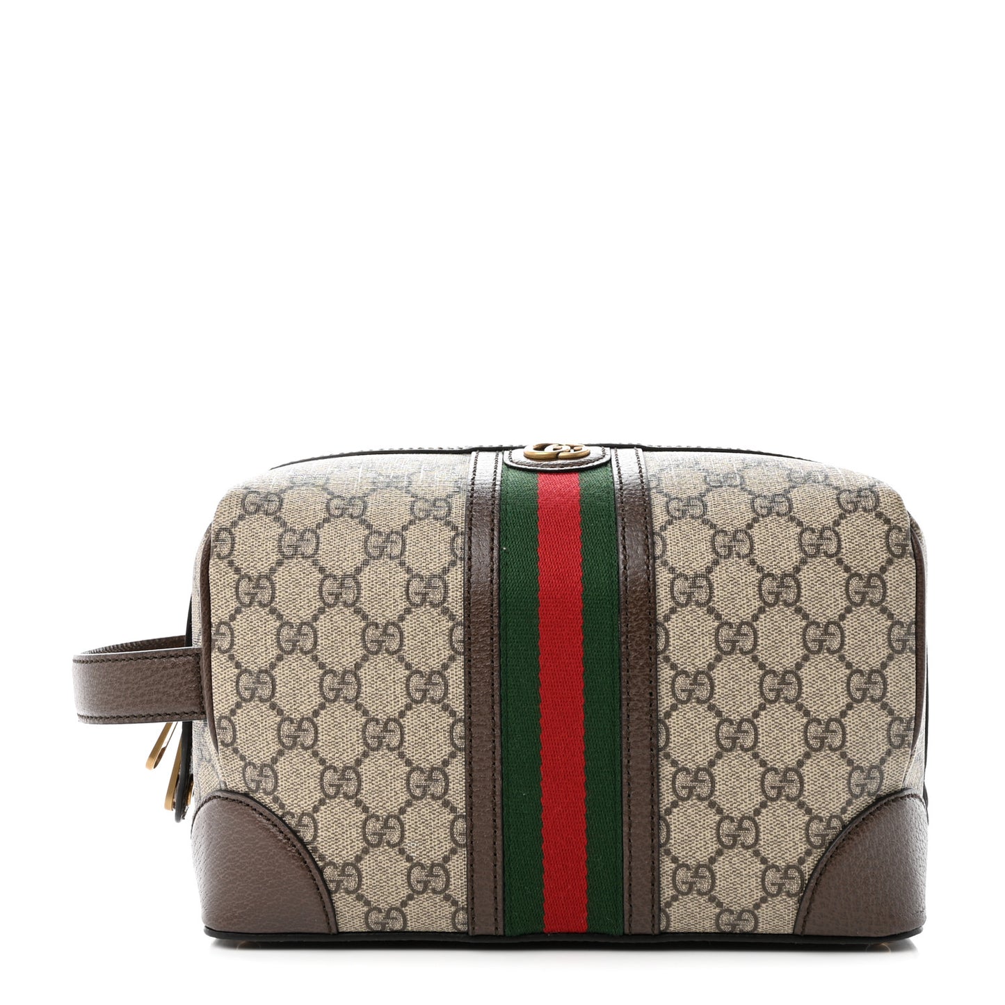 GG Supreme Monogram Textured Dollar Calfskin Web Small Savoy Toiletry Case Beige Ebony