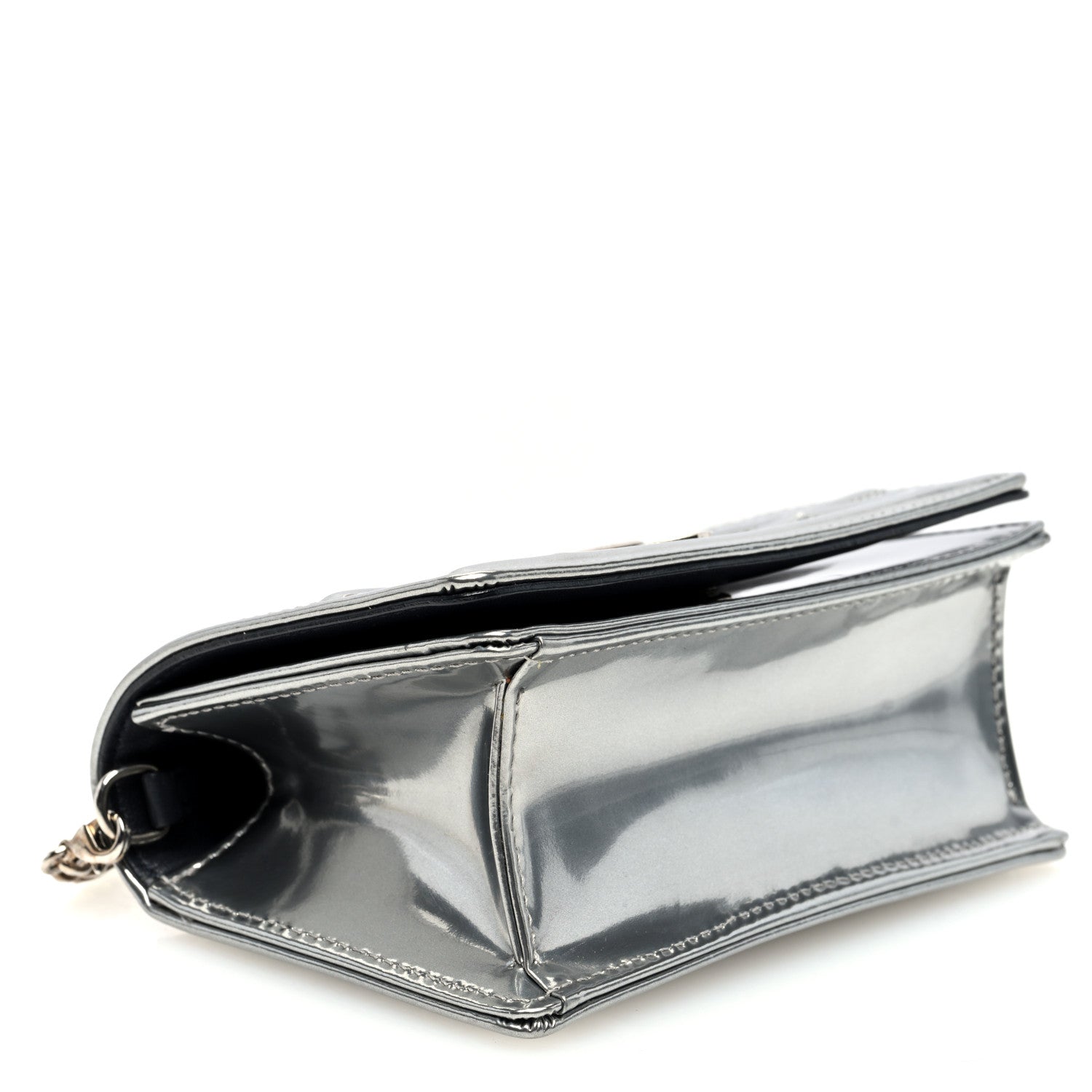 Christian Dior Metallic Patent Micro-Cannage Diorama Wallet on Chain Pouch Silver 4 of 9