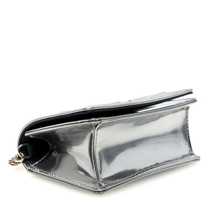 Christian Dior Metallic Patent Micro-Cannage Diorama Wallet on Chain Pouch Silver 4 of 9