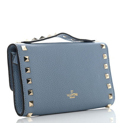 Valentino Garavani Pebbled Calfskin Rockstud Flip Lock Wallet On Chain Niagara 3 of 9