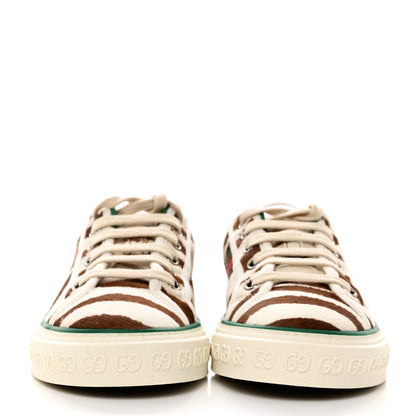 Gucci Pony Hair Web Zebra Print 1977 Tennis Sneakers 37 White Brown 2 of 7