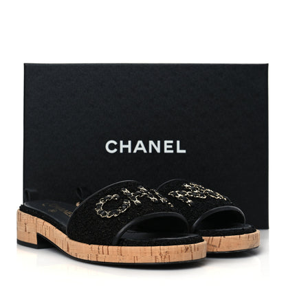 Chanel Tweed Cork CC Chain Mule Sandal 39 Black 9 of 9