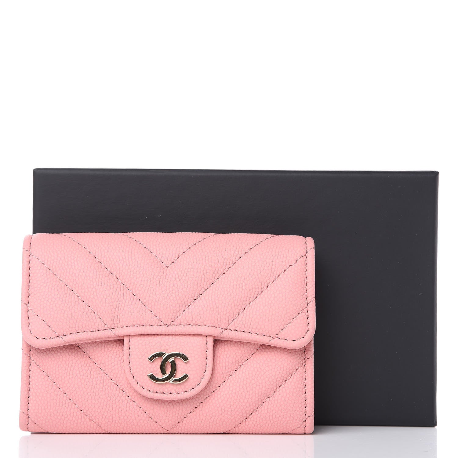 Chanel Caviar Chevron Quilted Card Holder Wallet Pink 9 of 9