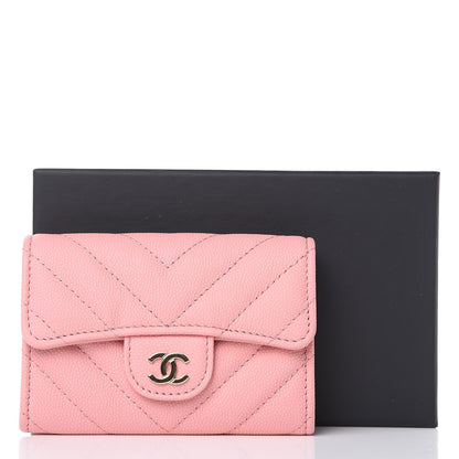 Chanel Caviar Chevron Quilted Card Holder Wallet Pink 9 of 9
