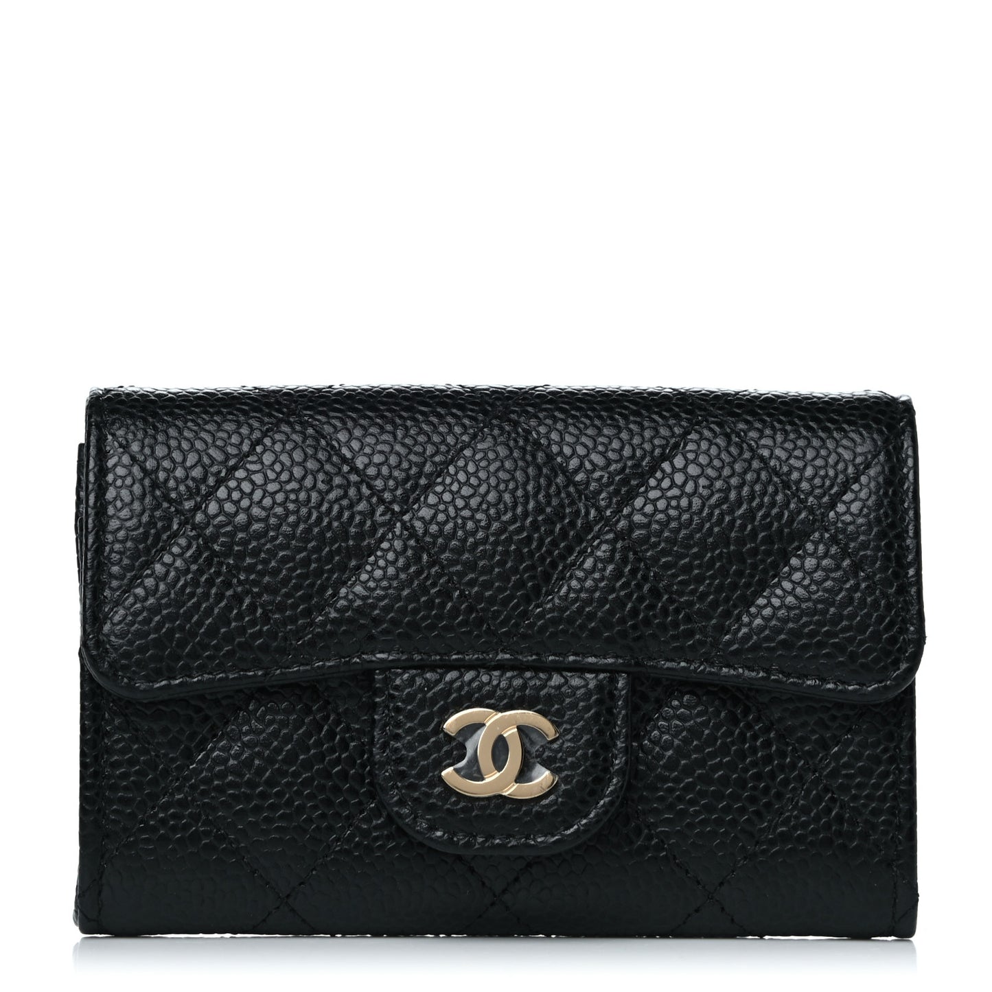 Caviar Quilted Flap Card Holder Wallet Black