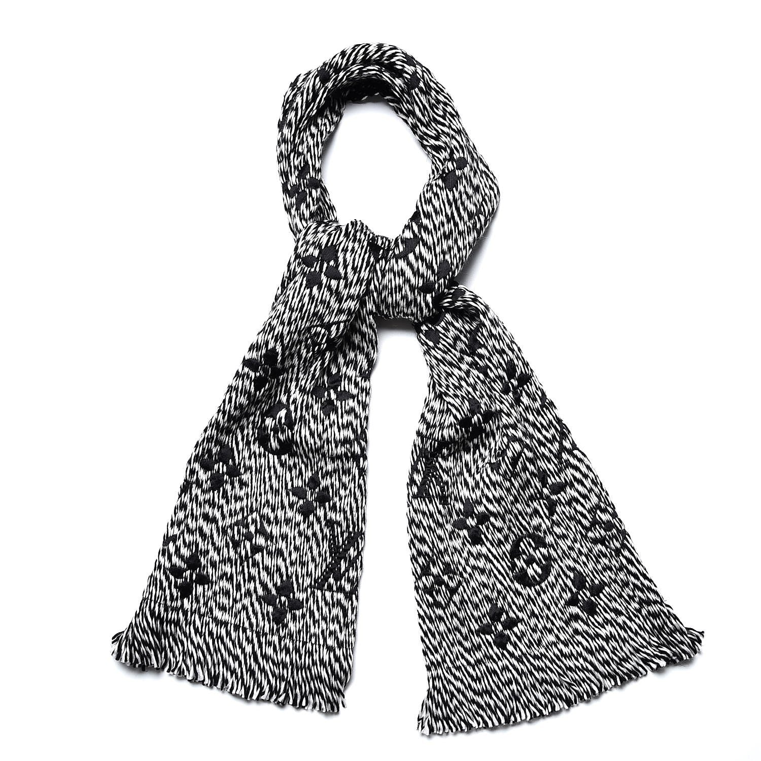Louis Vuitton Wool Silk Logomania Mix Scarf Black 1 of 4