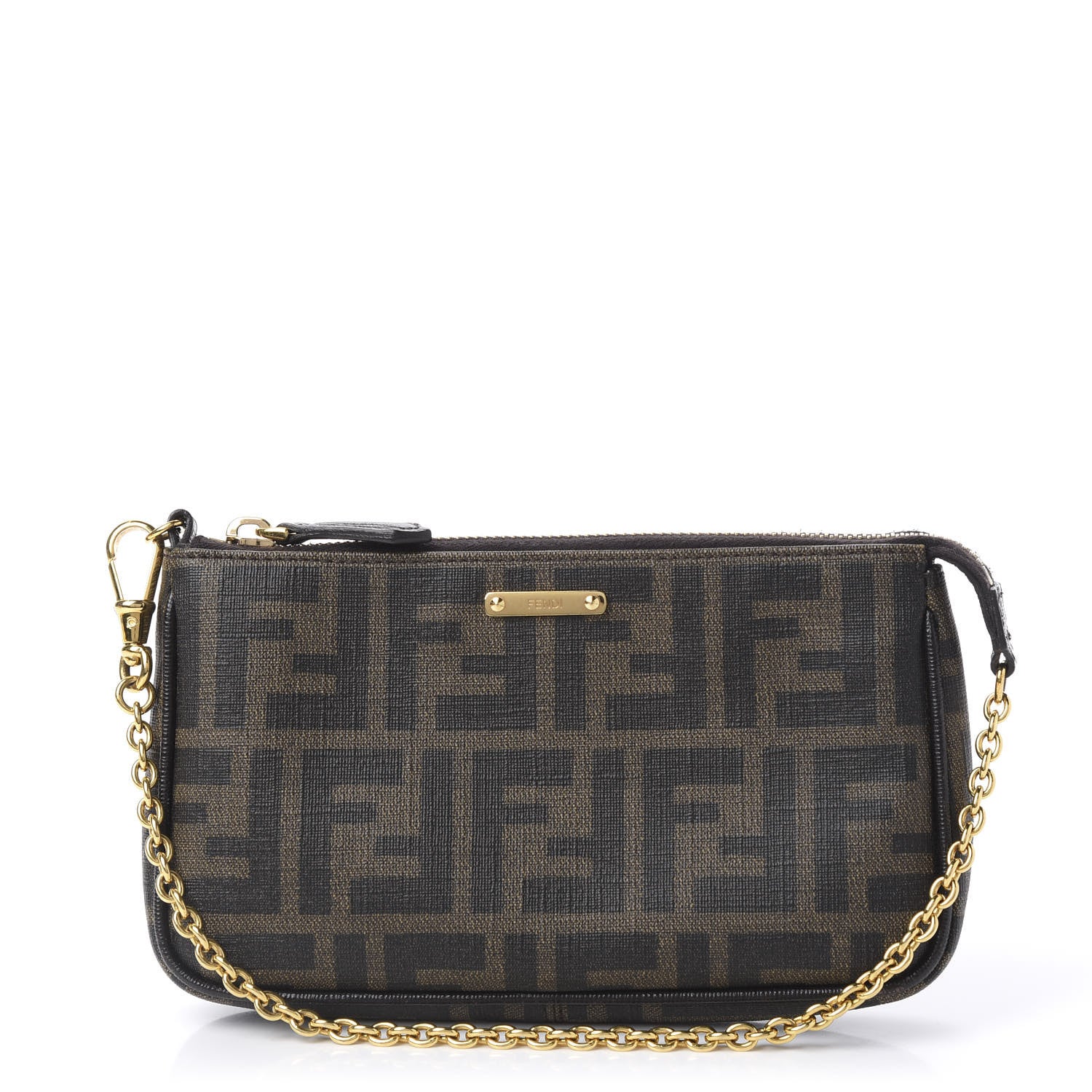 Fendi Zucca Spalmati Vitello Elite Pochette Tobacco Ebano 1 of 10