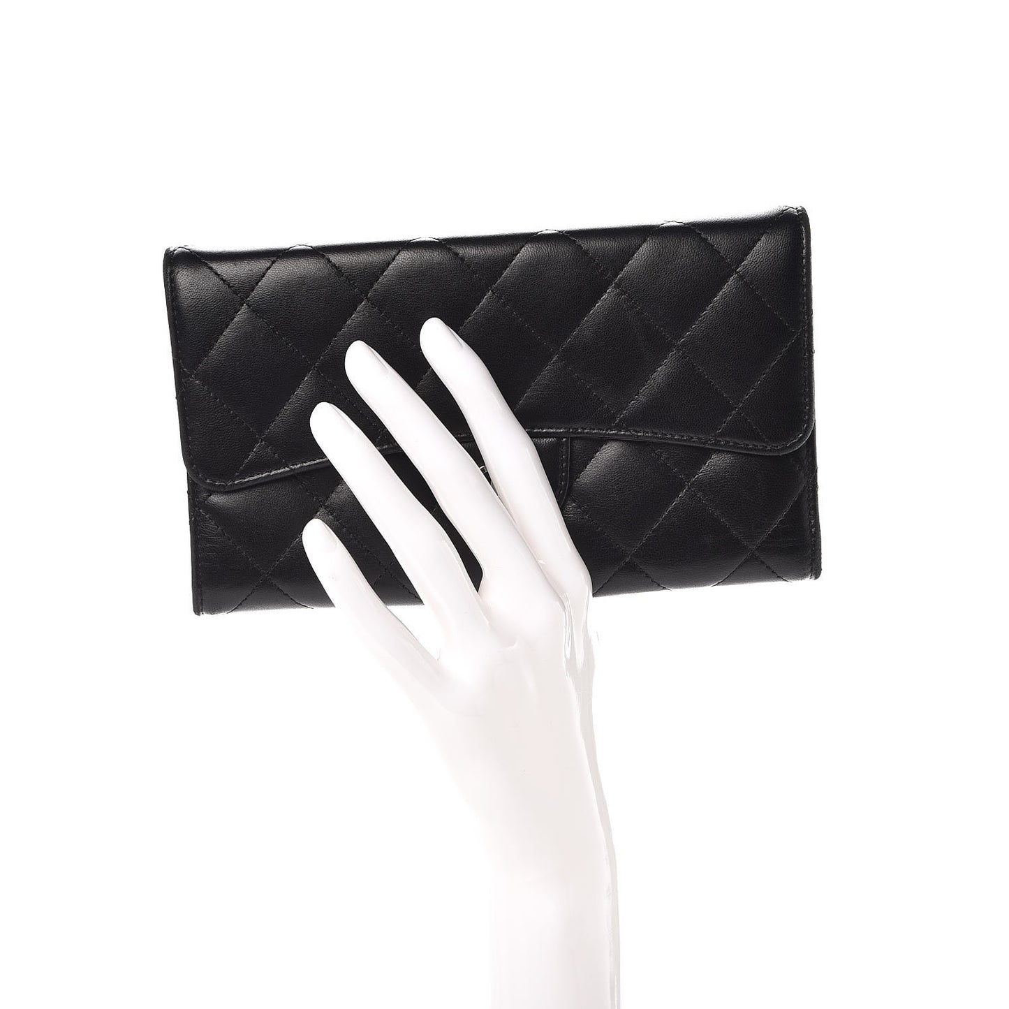 Lambskin Quilted Large Flap Wallet Black