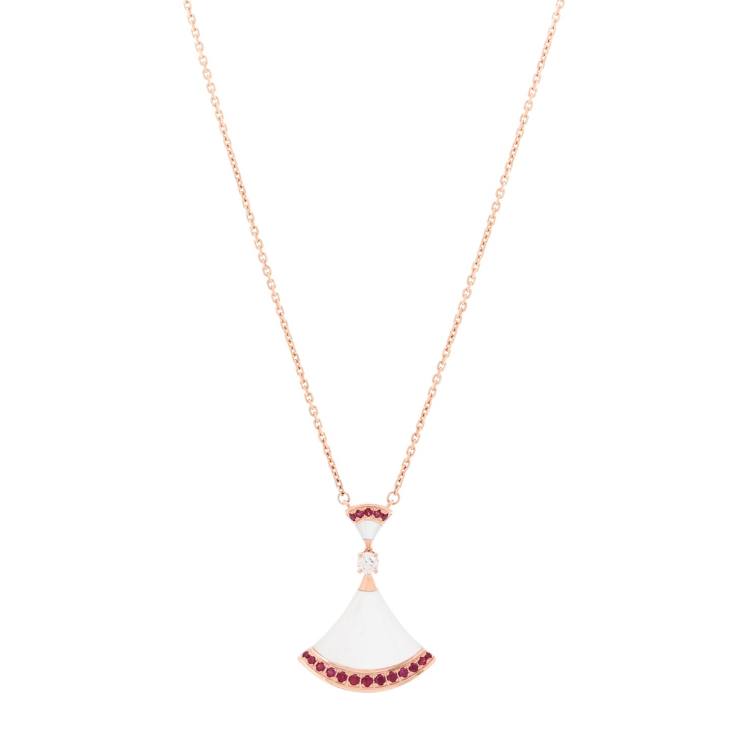 18K Rose Gold Diamond Ruby Mother of Pearl Large Divas' Dream Pendant Necklace