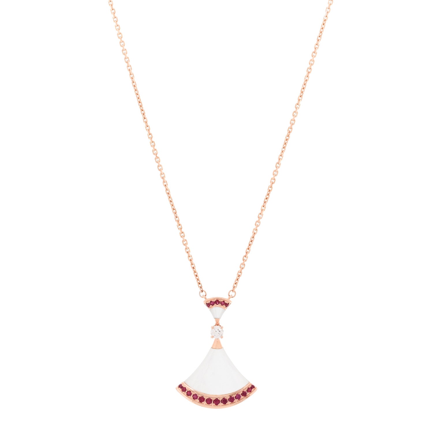 Bulgari 18K Rose Gold Diamond Ruby Mother of Pearl Large Divas' Dream Pendant Necklace 1 of 6