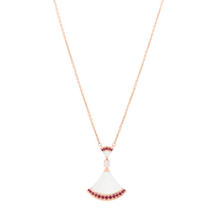 Bulgari 18K Rose Gold Diamond Ruby Mother of Pearl Large Divas' Dream Pendant Necklace 1 of 6