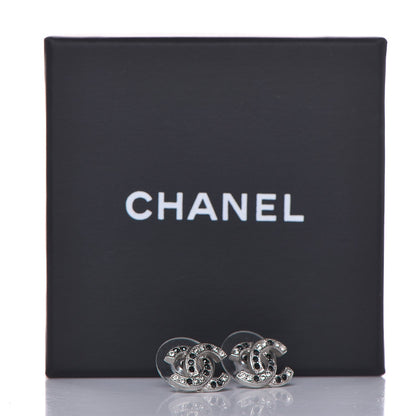 Chanel Crystal CC Earrings Silver Black 5 of 5