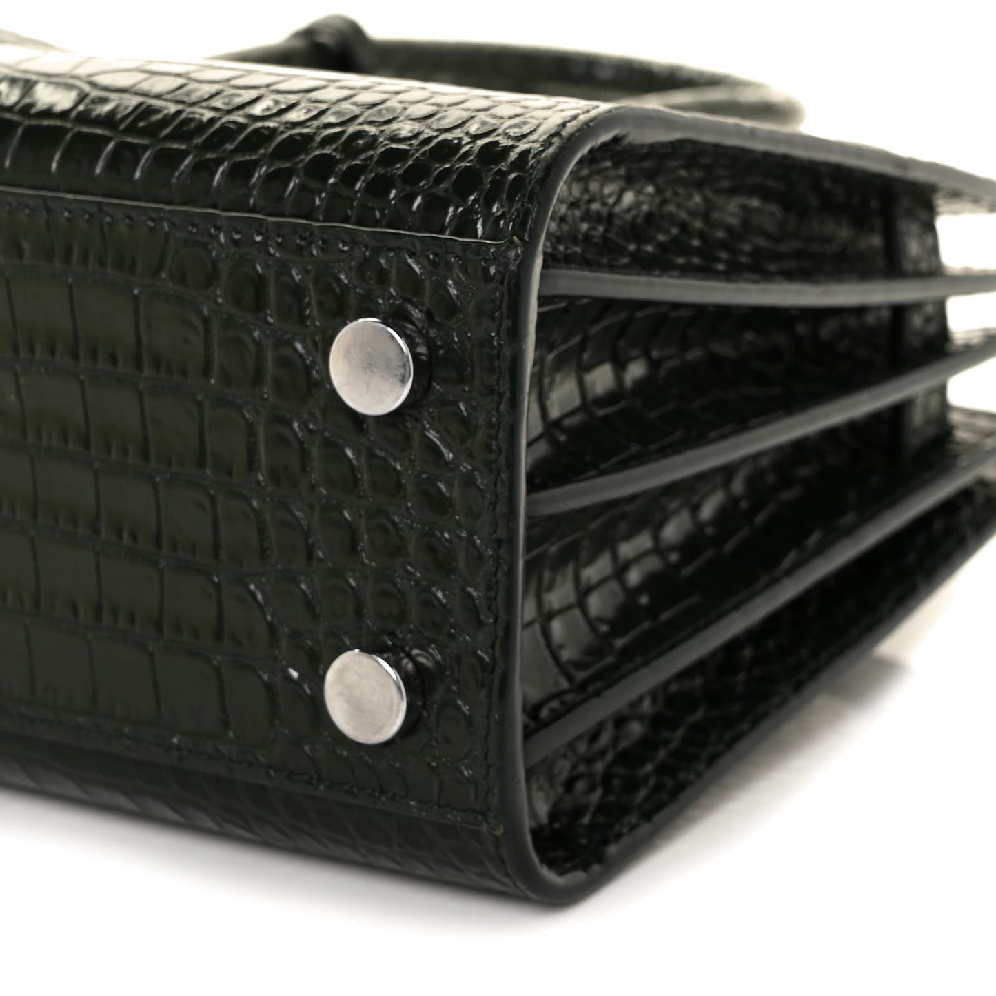 Calfskin Crocodile Embossed Nano Sac De Jour Dark Green