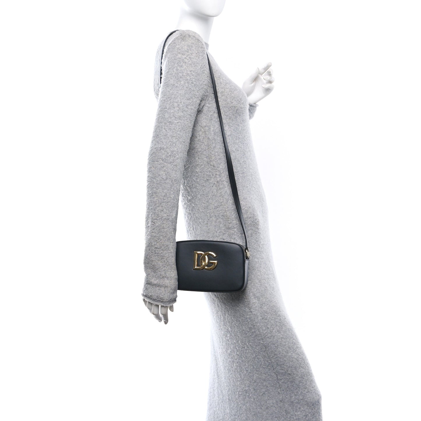 DOLCE GABBANA Calfskin Camera Crossbody Bag Black