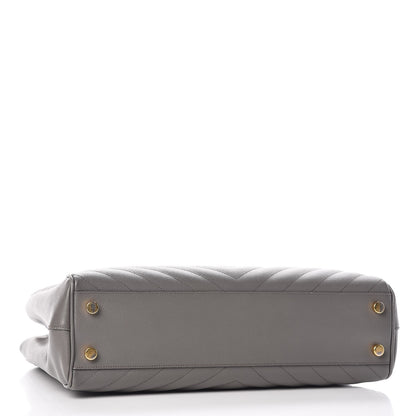 Saint Laurent Grain De Poudre Matelasse Chevron Monogram Shopping Bag Fog 4 of 14