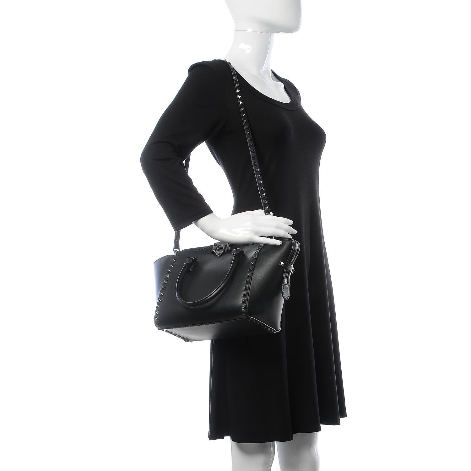 Valentino Garavani Vitello Small Rockstud Double Handle Tote Black 2 of 14