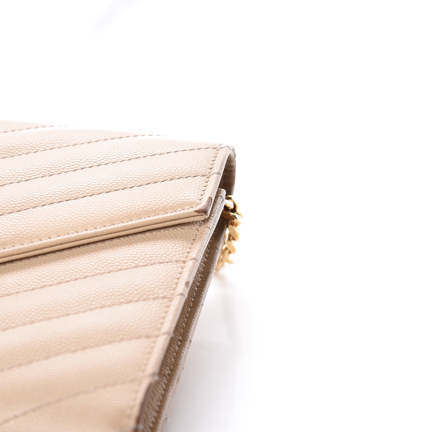 Saint Laurent Grain De Poudre Matelasse Chevron Monogram Chain Wallet Deep Beige 11 of 21