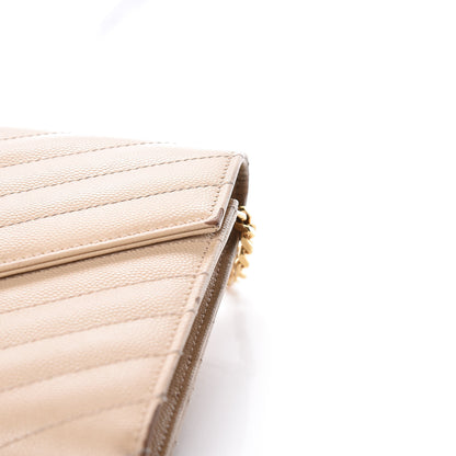 Saint Laurent Grain De Poudre Matelasse Chevron Monogram Chain Wallet Deep Beige 11 of 21