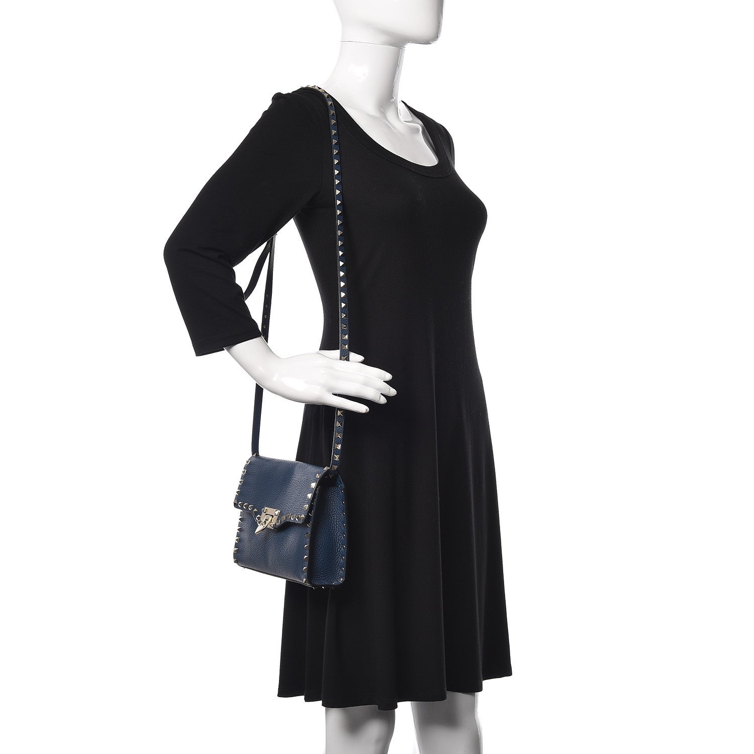 Valentino Garavani Pebbled Calfskin Medium Rockstud Flip Lock Crossbody Bag Peacock 2 of 11