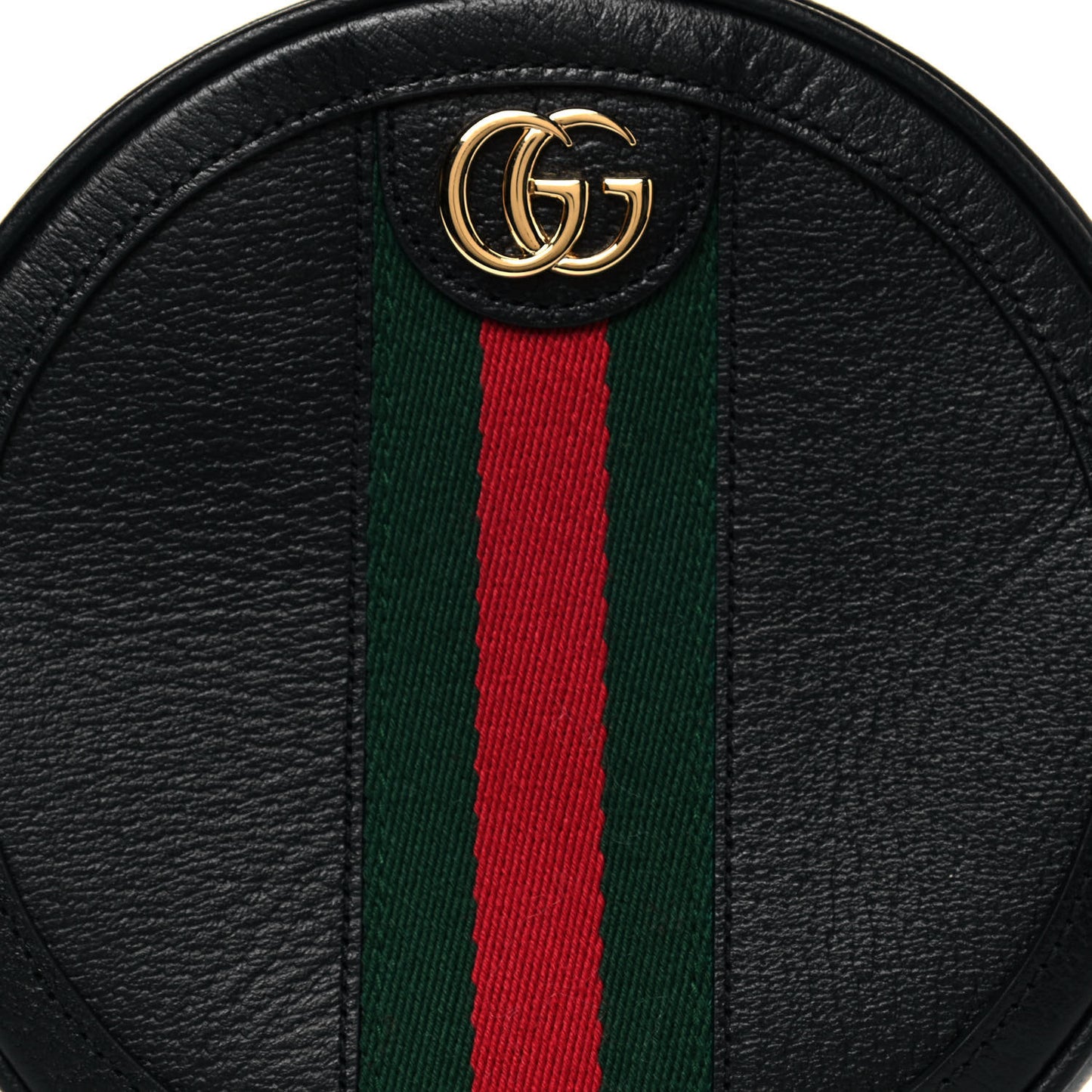 Grained Calfskin Web Mini Ophidia Round Backpack Black