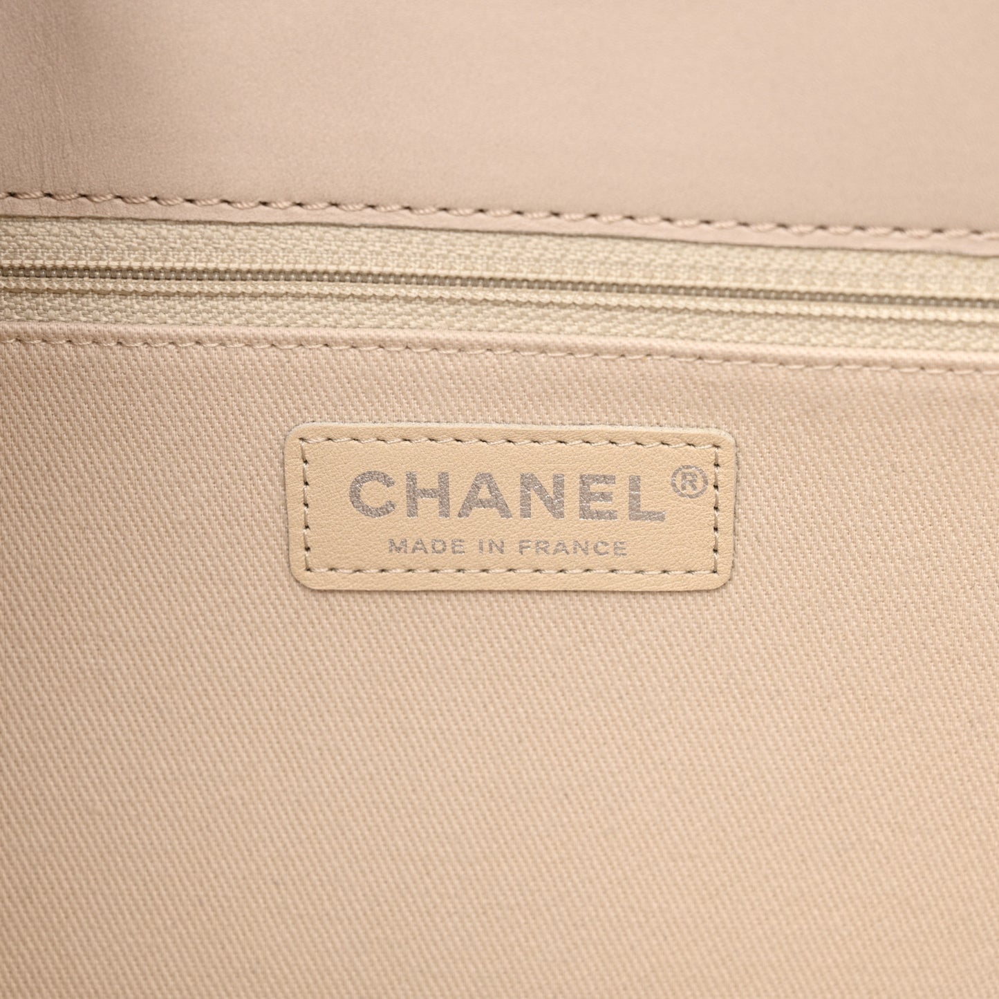 Calfskin Double Stitch Large Hamptons Flap Bag Beige
