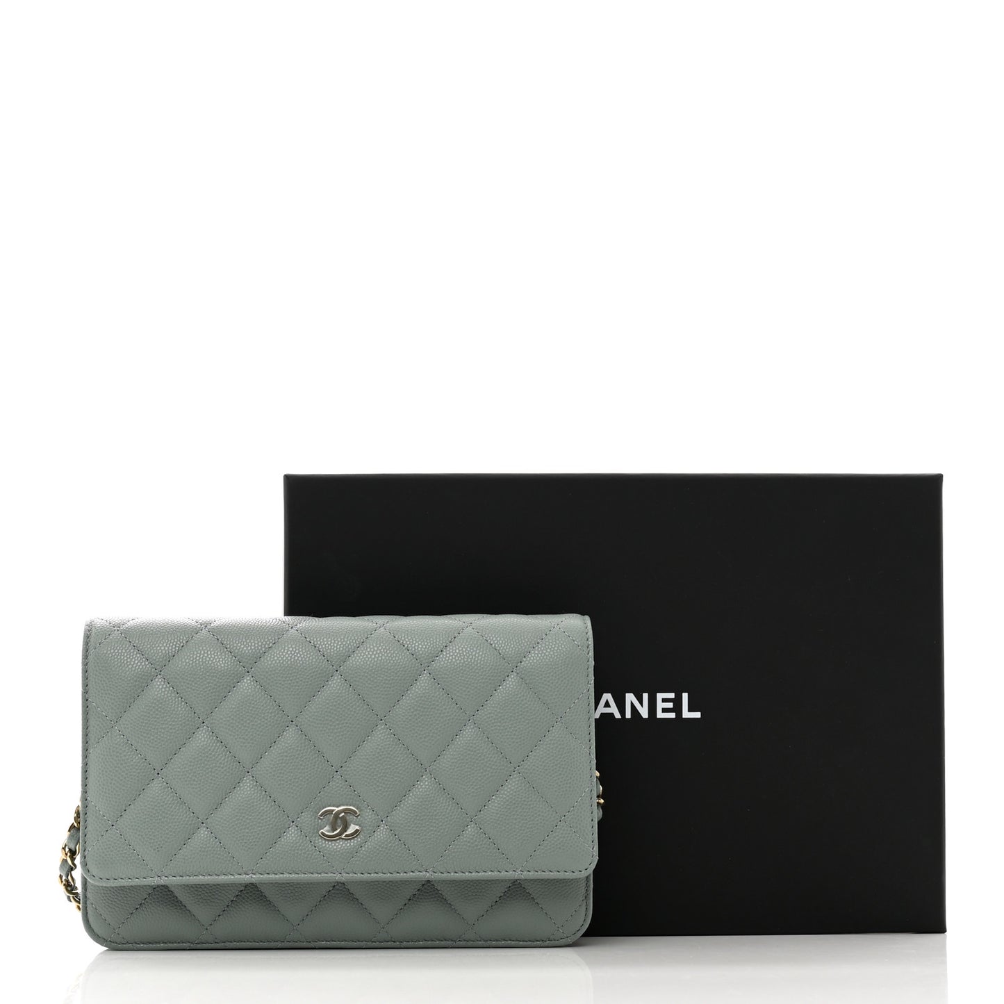 Caviar Quilted Wallet On Chain WOC Grey