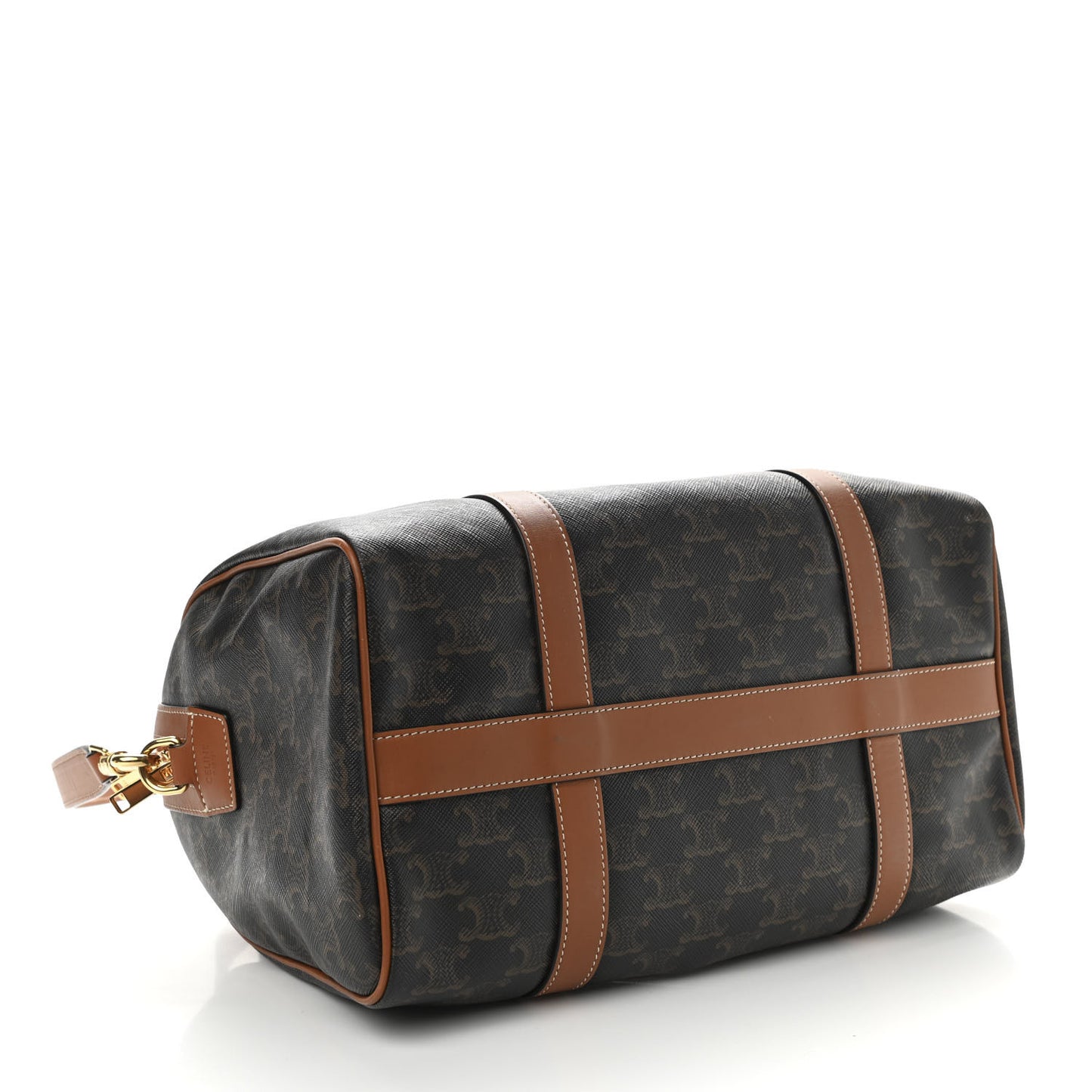 Triomphe Canvas Calfskin Boston Bag Tan