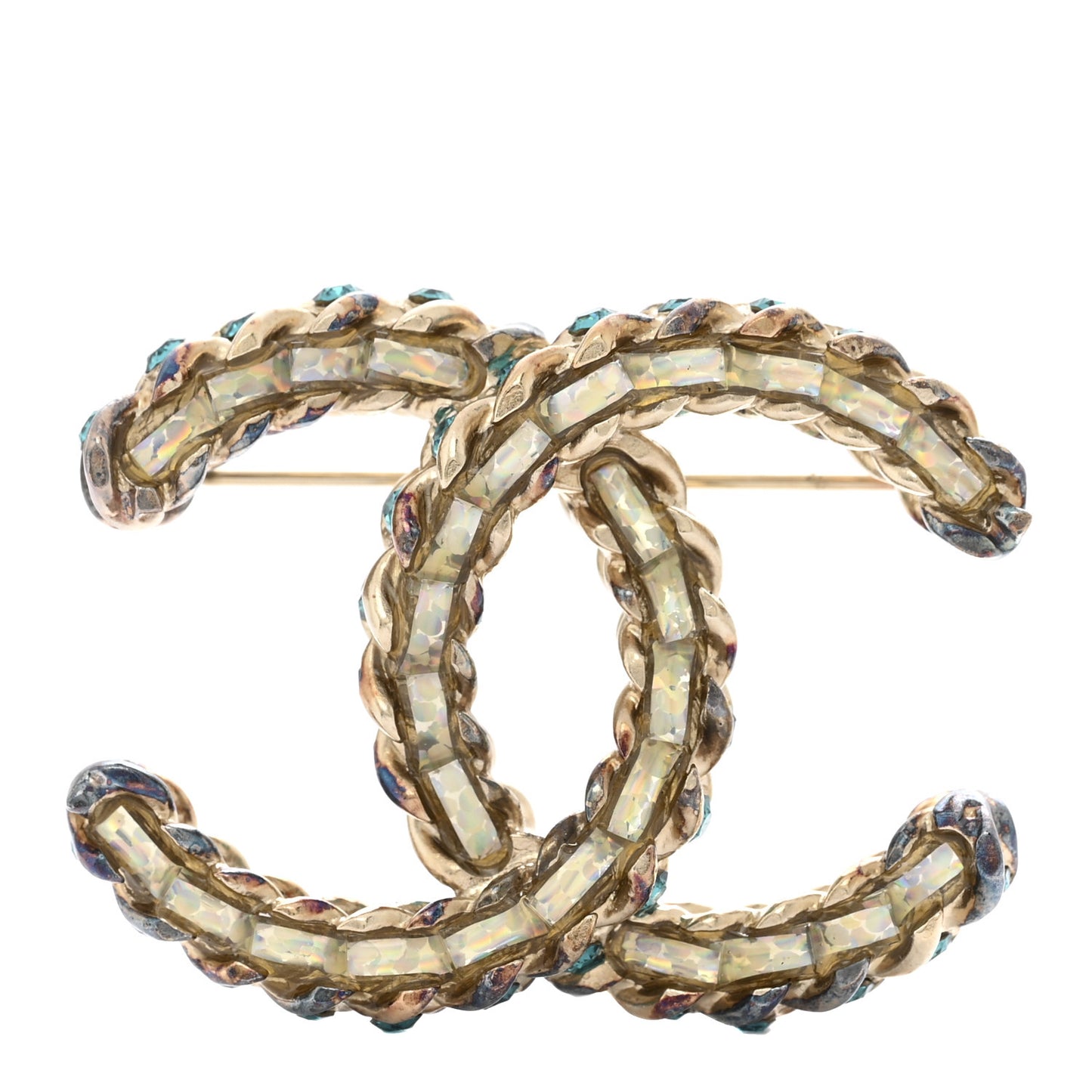 Iridescent Crystal CC Brooch Blue