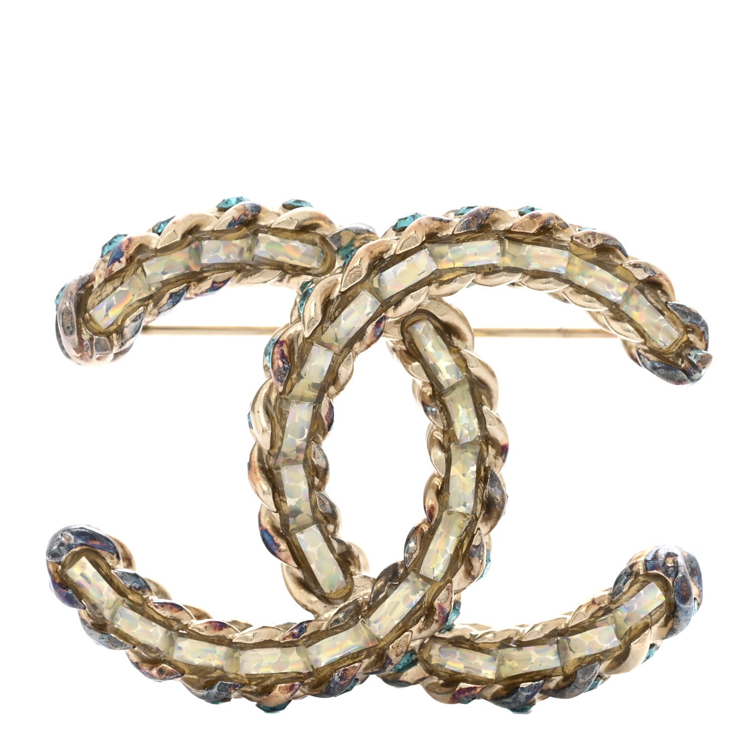 Chanel Iridescent Crystal CC Brooch Blue 1 of 5